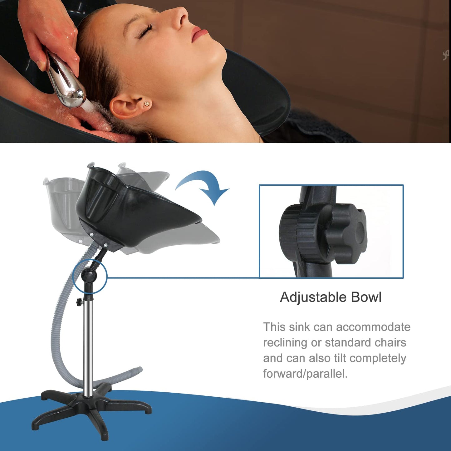 White Smoke Height Adjustable Portable Salon Deep Shampoo Basin Sink Hair Treatment Bowl with Drain Hose Black