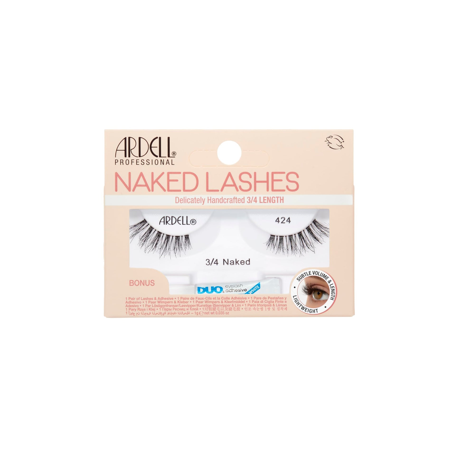 Light Gray Ardell Naked Lashes 424 – 3/4 Length False Eyelashes, Subtle Volume & Length, Natural Look Strip Lashes, Includes Duo Lash Glue 1g, 2 Pack