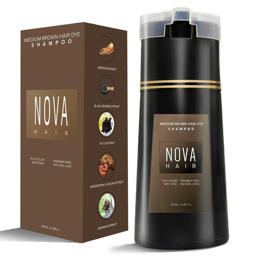 White Smoke Nova Hair Dye Shampoo,Nova Hair Instant,Nova Hair Dye Shampoo 3 in 1, for Men & Women. (200ml Medium Brown)