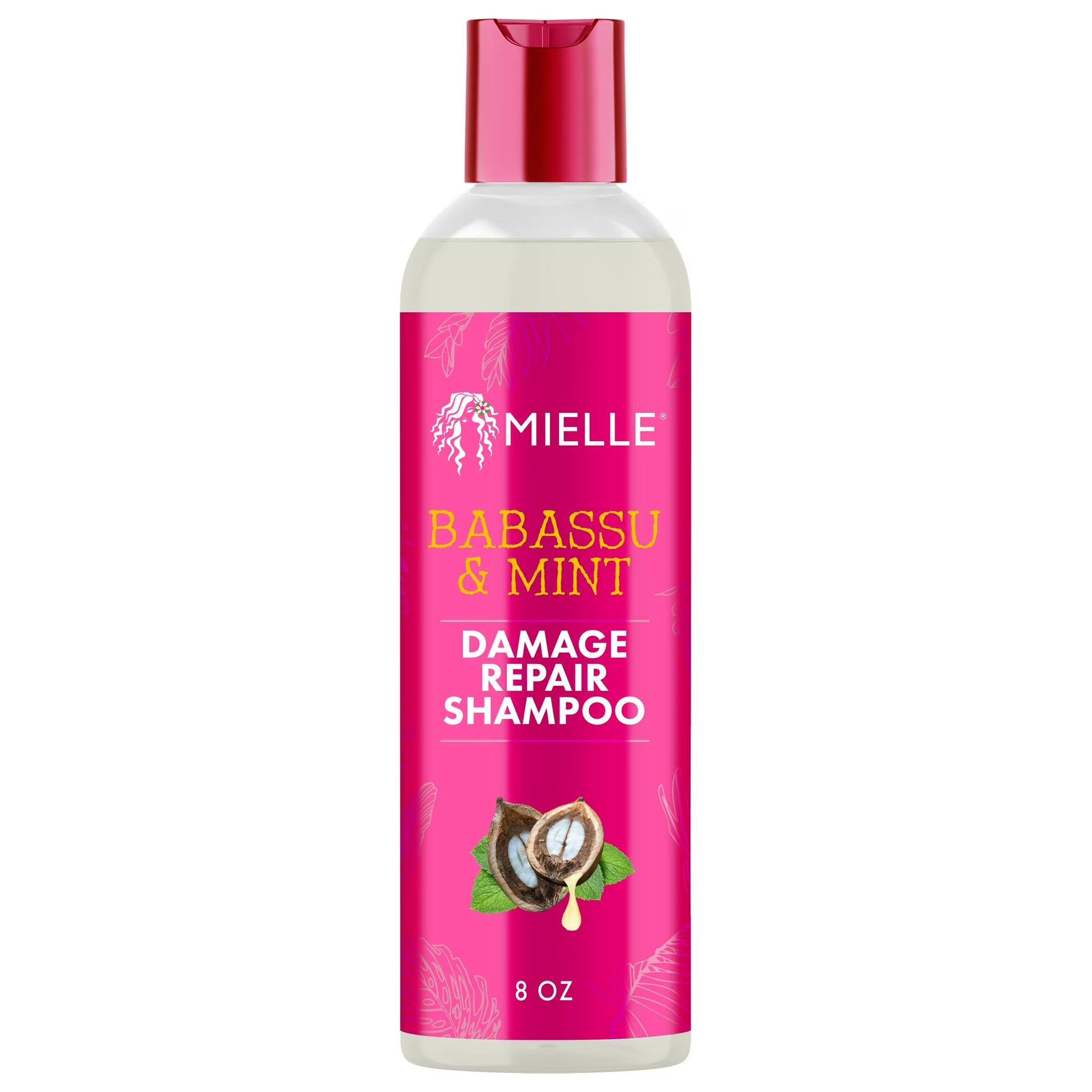White Smoke Mielle Organics Babassu & Mint Damage Repair Hair Shampoo - Hydrating Shampoo & Scalp Build-Up Remover - Gently Cleanses & Preps for Repair (8 fl oz)