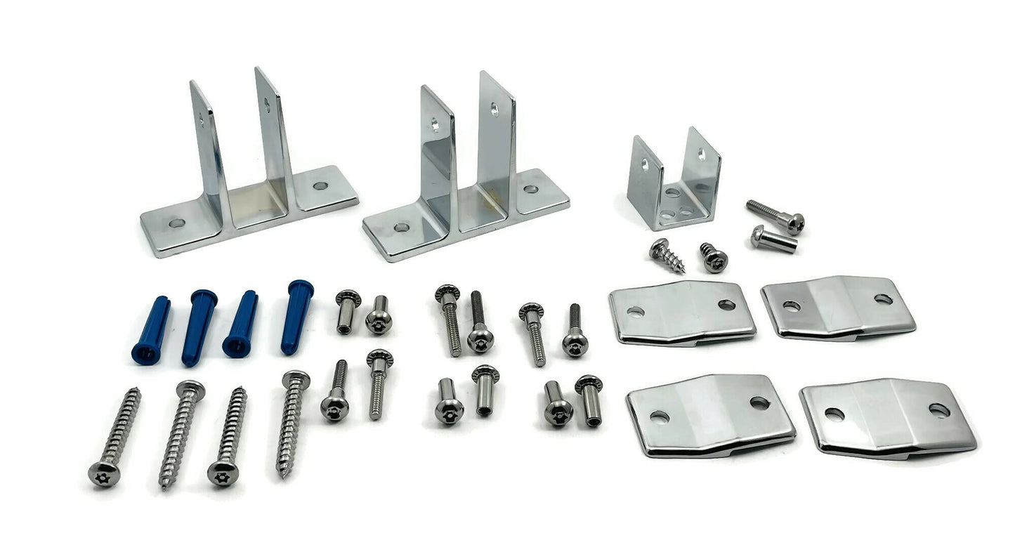 White Smoke Harris Hardware Two Polished Chrome Die Cast Zamac Two Ear Brackets, 4 Alcove Clips and 1 'U' Bracket for 1 in. Panels with Fasteners