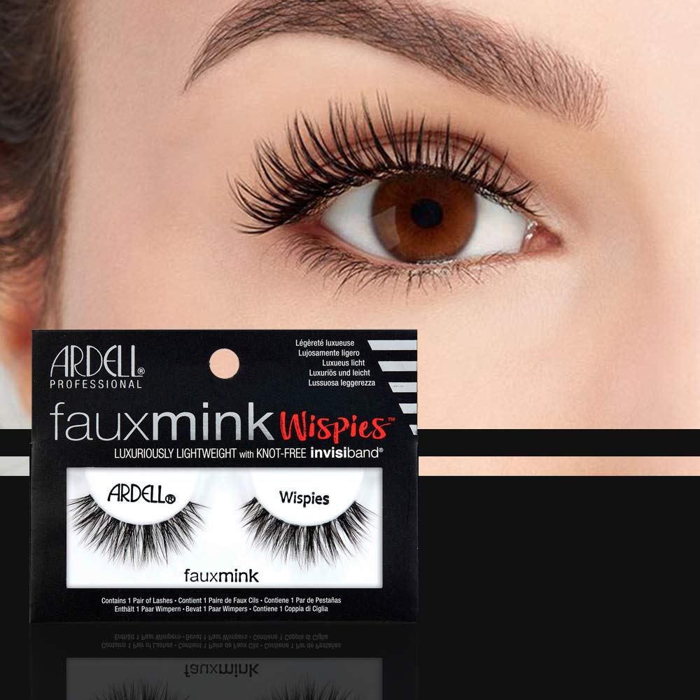 Black Ardell Faux Mink Lashes Wispies Eyelashes - Lightweight Reusable Strip Lashes with Invisiband, 4 Pack