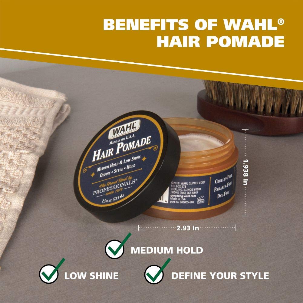 Slate Gray Wahl Hair Pomade for Styling with Essential Manuka/Meadowfoam Seed/Clove & Moringa Oil for Control Hold Shine - Model 805611A