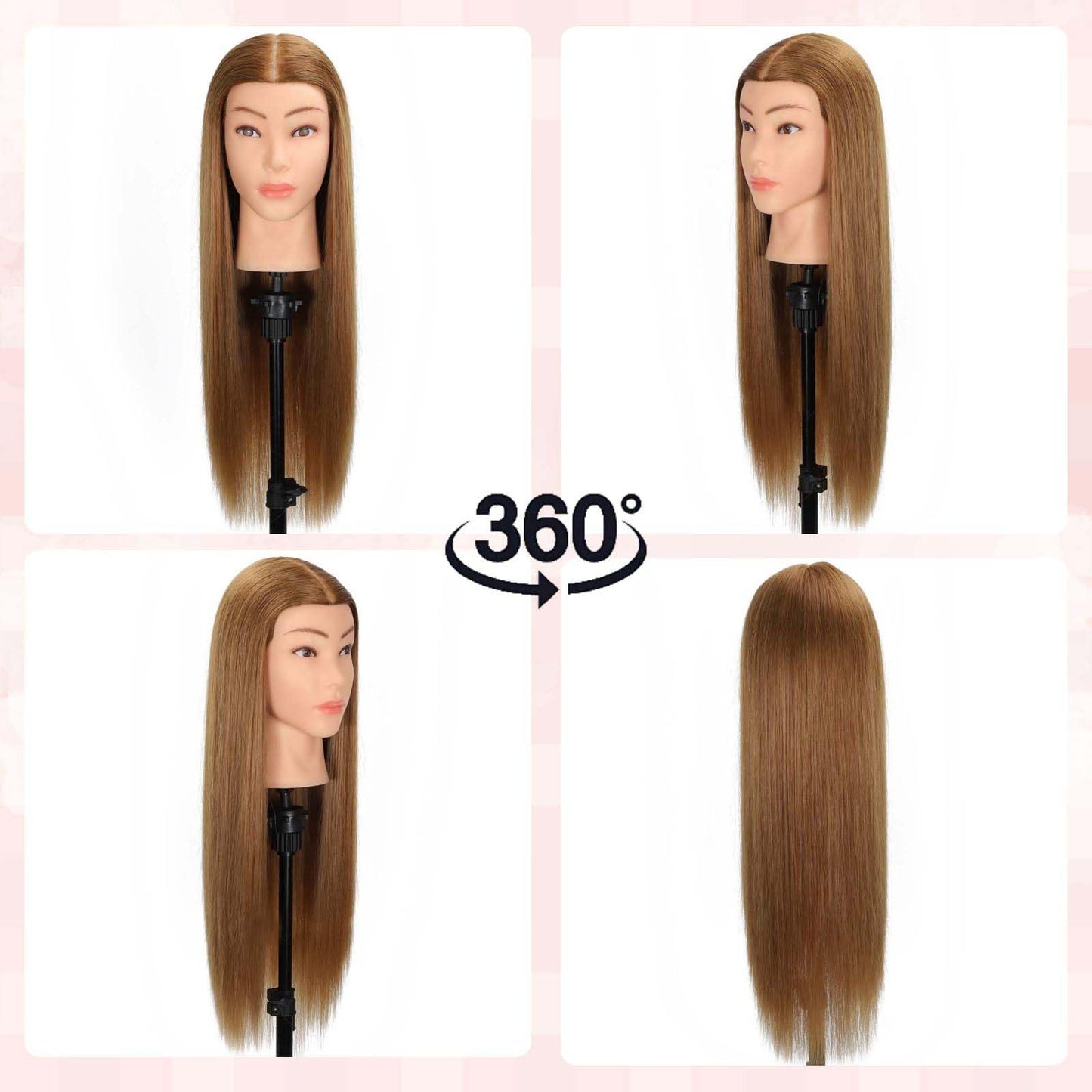 White Smoke MQHIHI Mannequin Head Human Hair, 80% Real Hair Cosmetology Manikin Head for Practice Braiding Hairstyling Cutting with Free Clamp Holder and Tools (Light Brown)