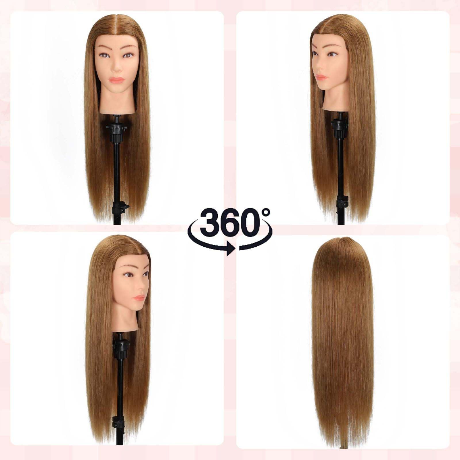 White Smoke MQHIHI Mannequin Head Human Hair, 80% Real Hair Cosmetology Manikin Head for Practice Braiding Hairstyling Cutting with Free Clamp Holder and Tools (Light Brown)