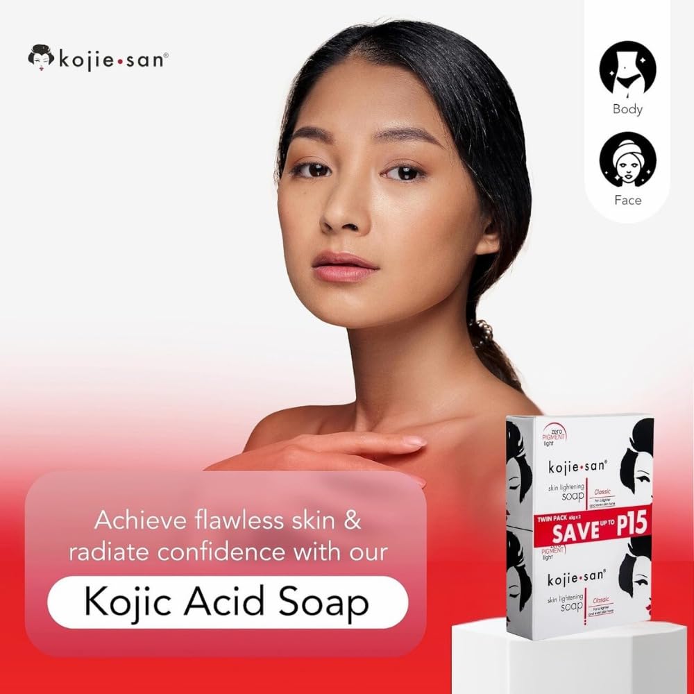 White Smoke Kojie San Skin Brightening Soap - Original Kojic Acid that Reduces Dark Spots, Hyperpigmentation, & Scars with Exfoliating Soap Net Included - 65g x 2 Bars