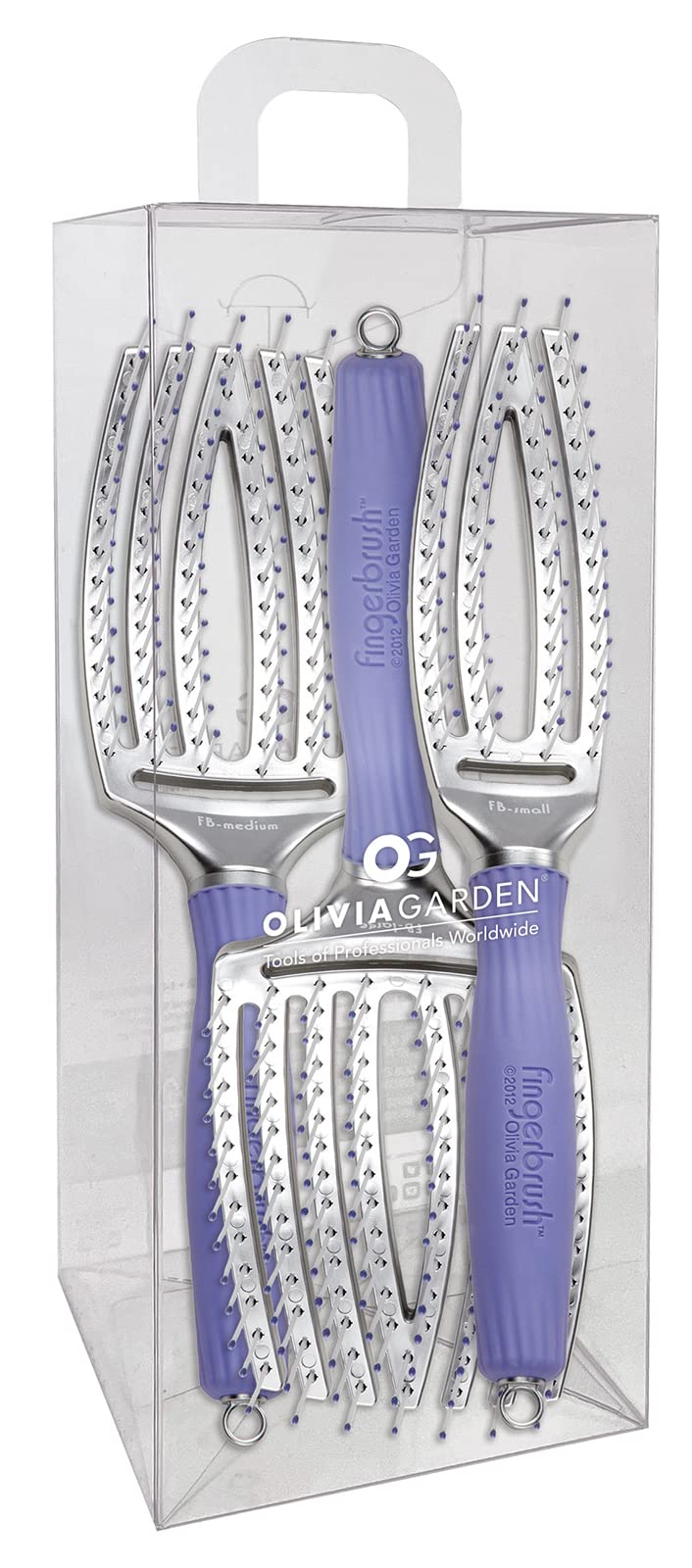 Light Gray Olivia Garden Fingerbrush Curved and Vented Paddle Brush for Blow Drying - Ideal for Styling and Detangling All Hair Types - Scalp Massager Brush, 3-Piece Kit