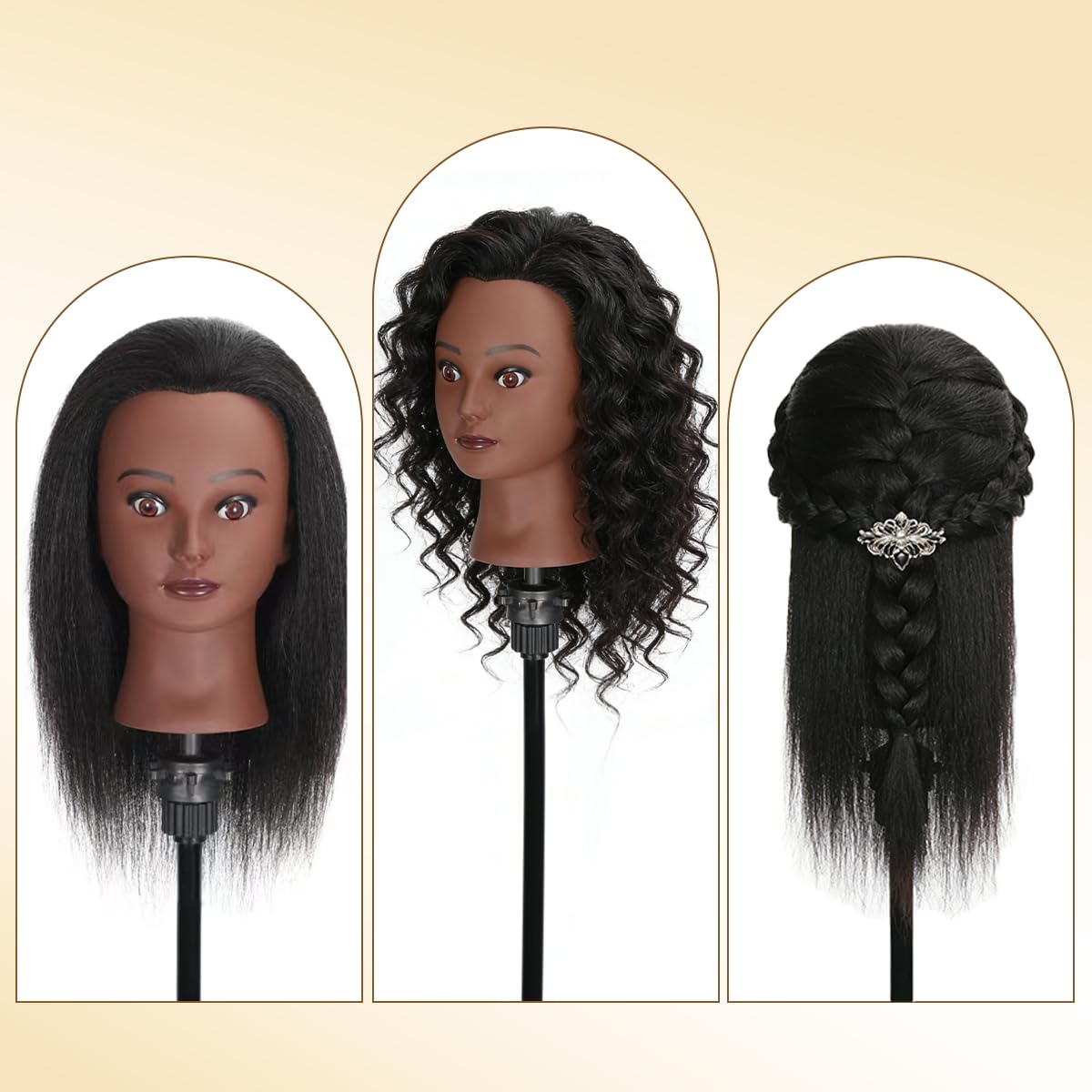 White Smoke Mannequin Head with 100% Real Human Hair, Cosmetology Training Head for Hair Styling Braiding Cutting Curling, Professional Hairdresser Practice Manikin Head with Free Clamp (A01-Black-16)