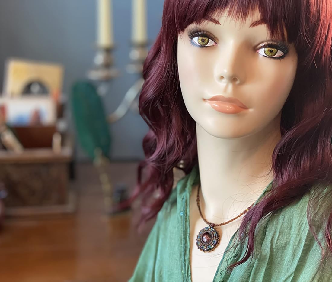 Dark Slate Gray 17-inch Female Mannequin Head Form with Eyelashes and Lips Display Stand for Wigs, Hats, Jewelry