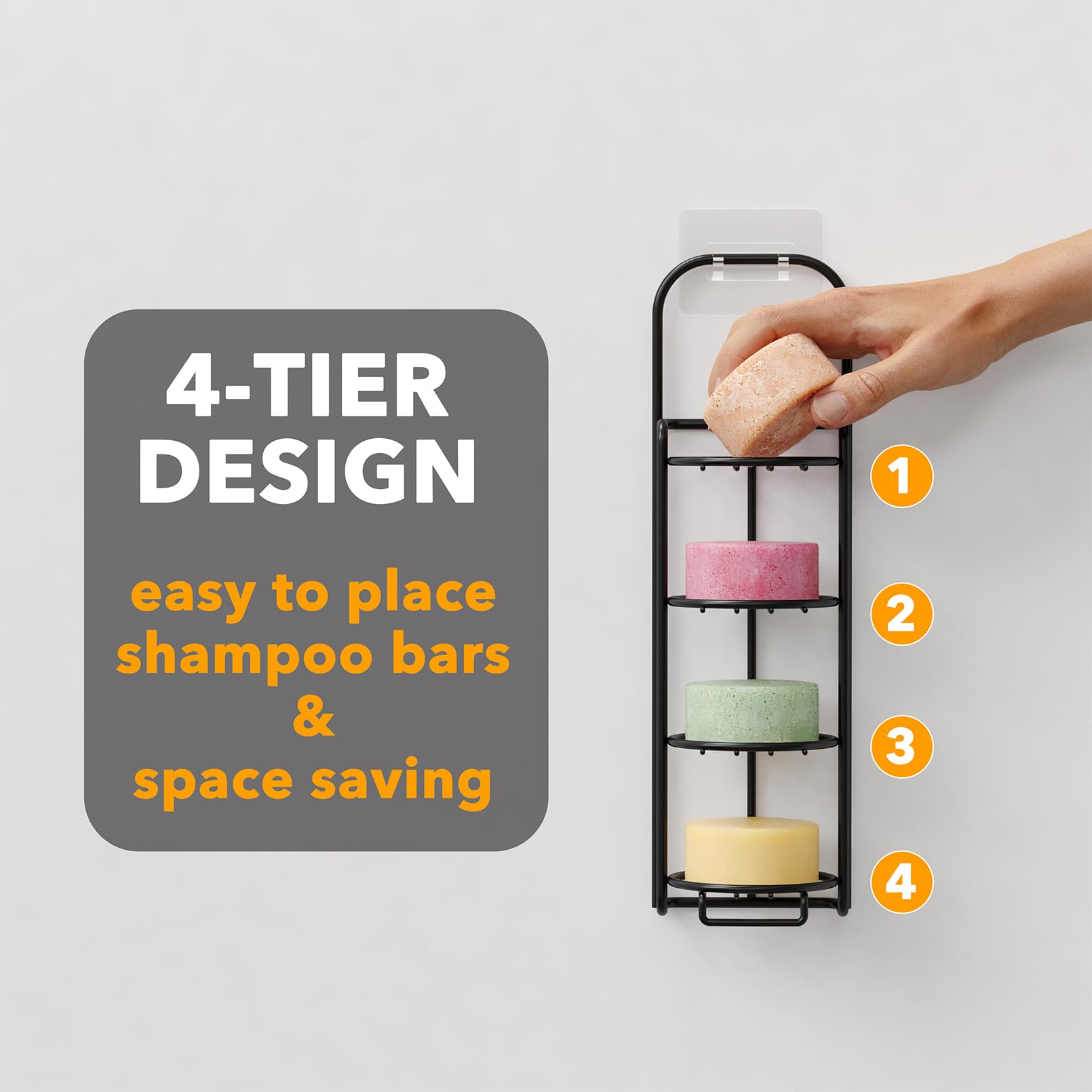 Light Gray SpaceAid 4 Tier Shampoo Bar Holder for Shower, Self Draining Soap Bar Holders Caddy for Bathroom Wall and Kitchen Sink, Shampoo Bar Dish Rack, Stainless Steel Bar Soap Holder (Black)