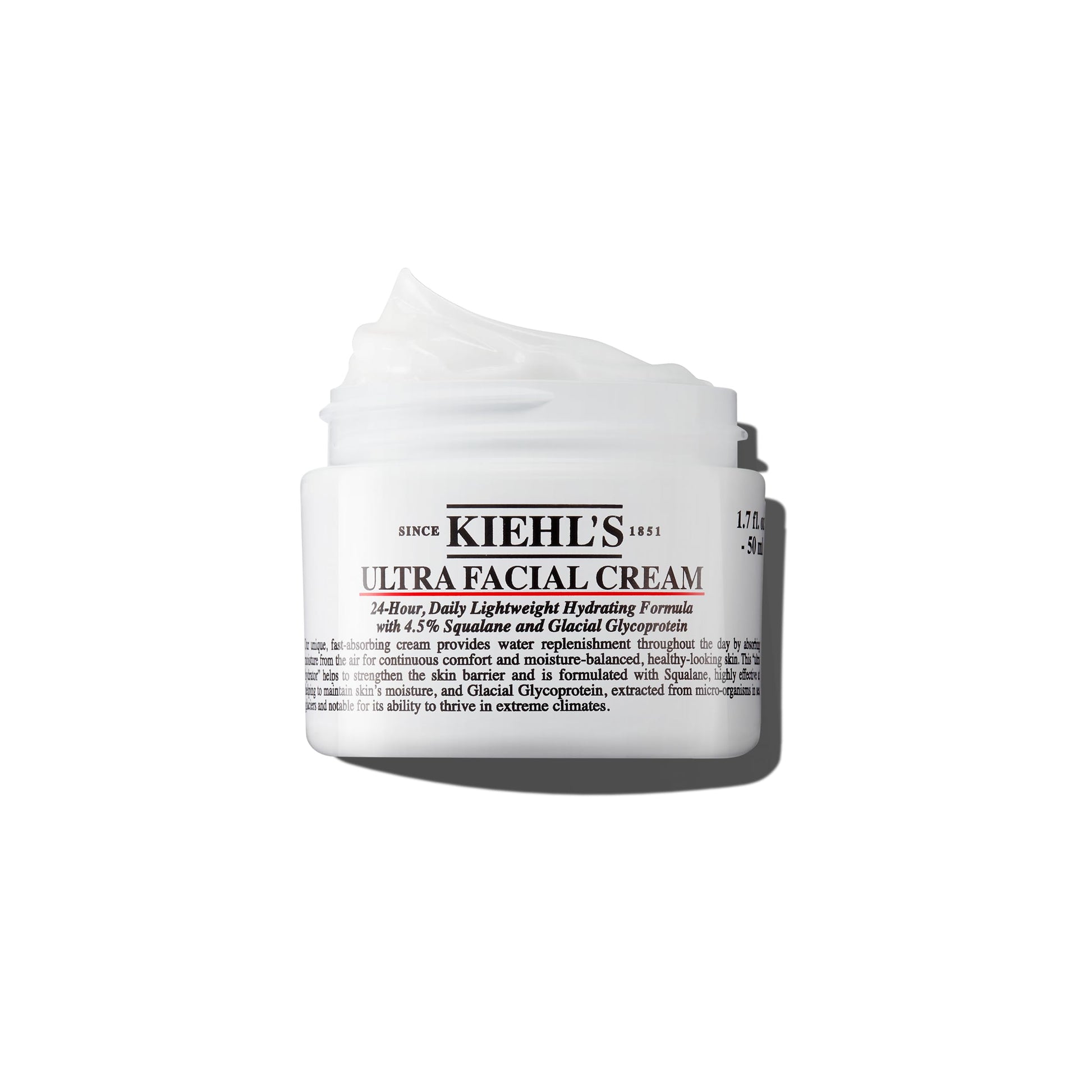 White Smoke Kiehl's Ultra Facial Cream, with 4.5% Squalane to Strengthen Skin's Moisture Barrier, Skin Feels Softer and Smoother, Long-Lasting Hydration, Easy and Fast-Absorbing, Suitable for All Skin Types
