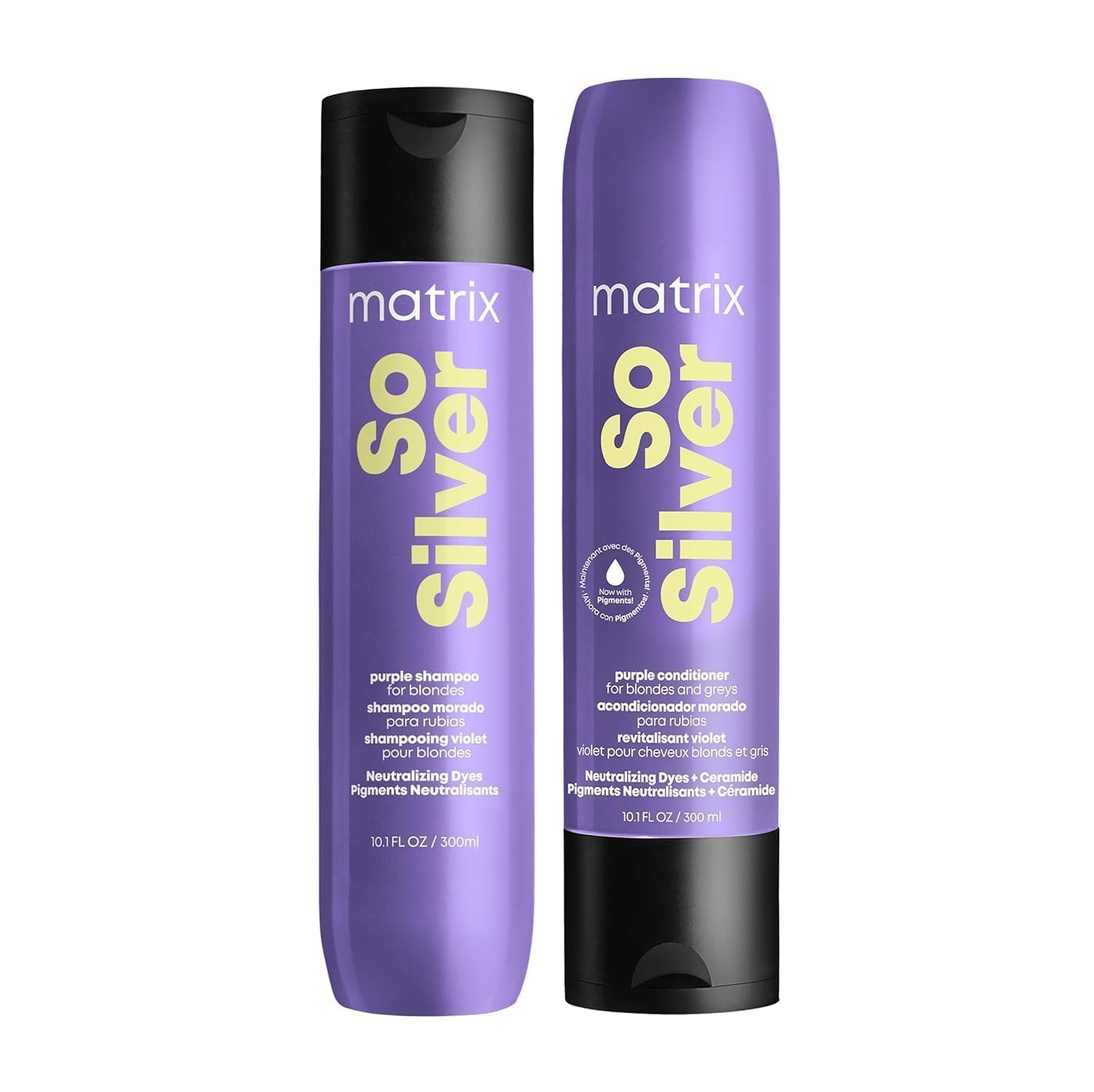 Dark Slate Blue Matrix So Silver Purple Shampoo and Pigmented Conditioner Set | Removes Brassy Yellow Undertones | Toning Conditioner For Blondes and Greys | For Color Treated Hair | Premium Salon Conditioner | Vegan