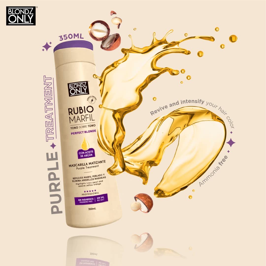 Antique White Blondz Only Hair Purple Toning Mask | Eliminates Brassiness | Neutralizes Yellow & Orange Tones | Rubio Marfil Blonde Pearl with Argan Oil Perfect Blonde (Beige) 11.8 Fluid Ounce (350 ml)
