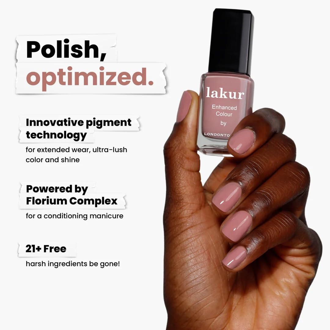 White Smoke LONDONTOWN Lakur Nail Polish – Nude & Brown Shades, Long-Lasting, Streak-Free, Chip-Resistant | 21+ Free Non-Toxic Vegan Nail Color, Strengthens & Hydrates Nails, 0.4 Fl Oz - Crowning Crumpet