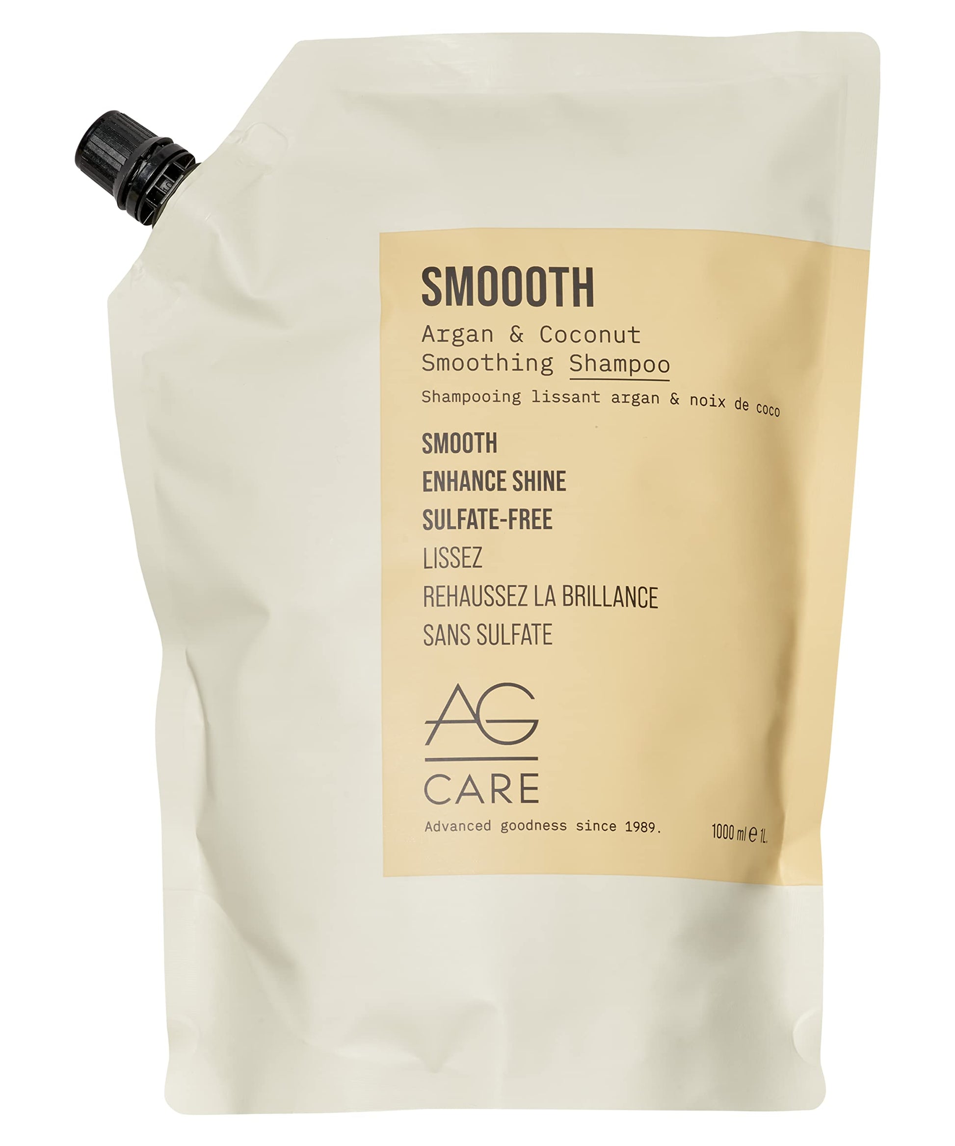 Light Gray AG Care Smoooth Argan and Coconut Smoothing Shampoo, Enhance Shine and Smoothness, Sulfate-Free Shampoo, 33.8 Fl Oz