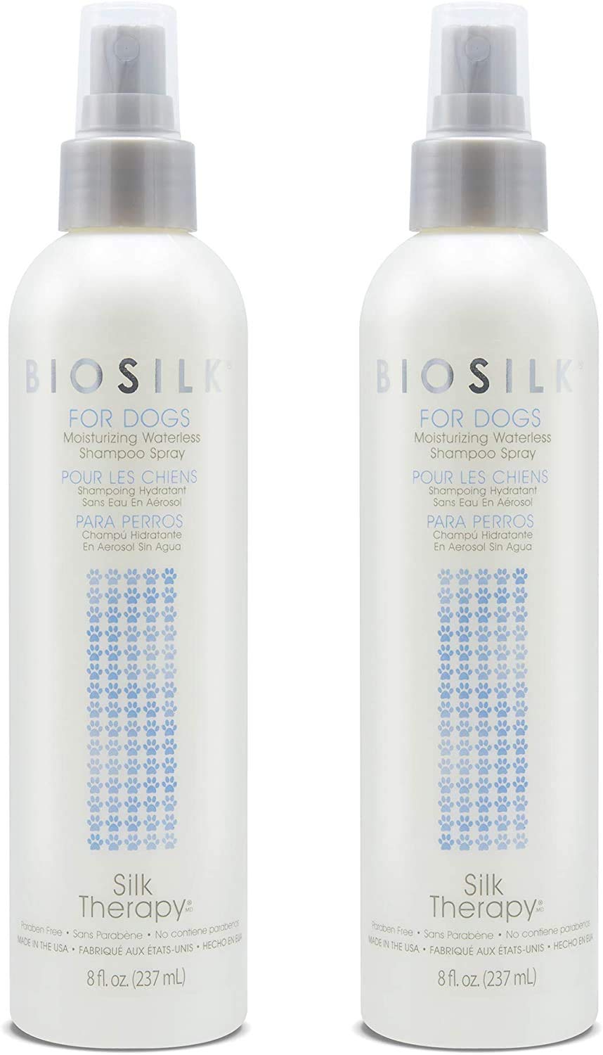 White Smoke BioSilk for Dogs Silk Therapy Deep Moisture Waterless Shampoo Spray, No Rinse Between-Bath Dog Grooming Spray, Sulfate and Paraben Free, pH Balanced, Made in USA, 8 Fl Oz - 2 Pack