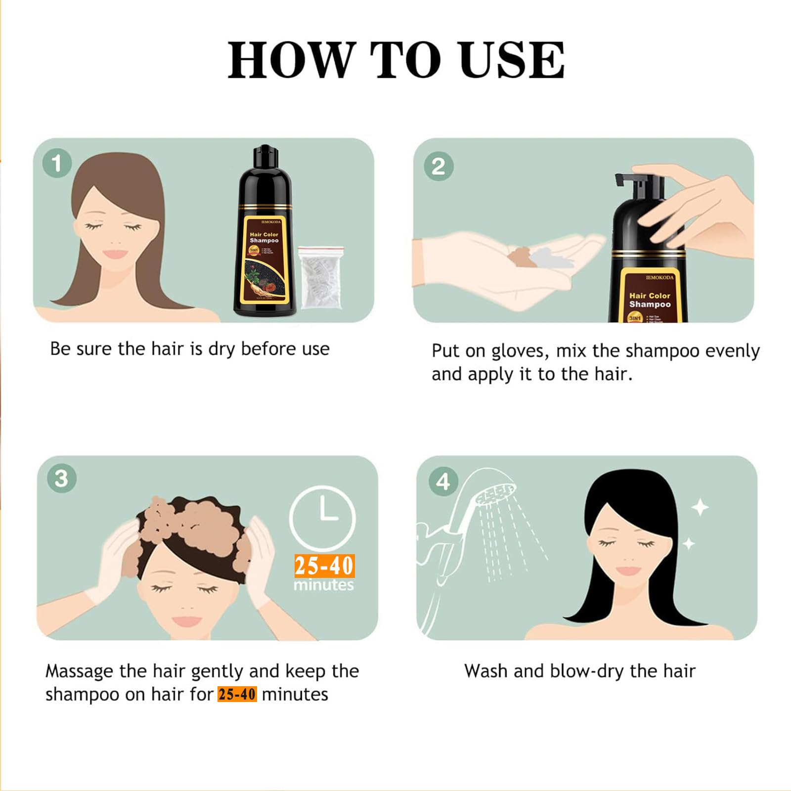 White Smoke Black Long-Lasting & Natural Hair Color Shampoo - 3 in 1 for Gray Coverage, Instant Effect in Minutes for Men & Women, 16.9 Fl Oz
