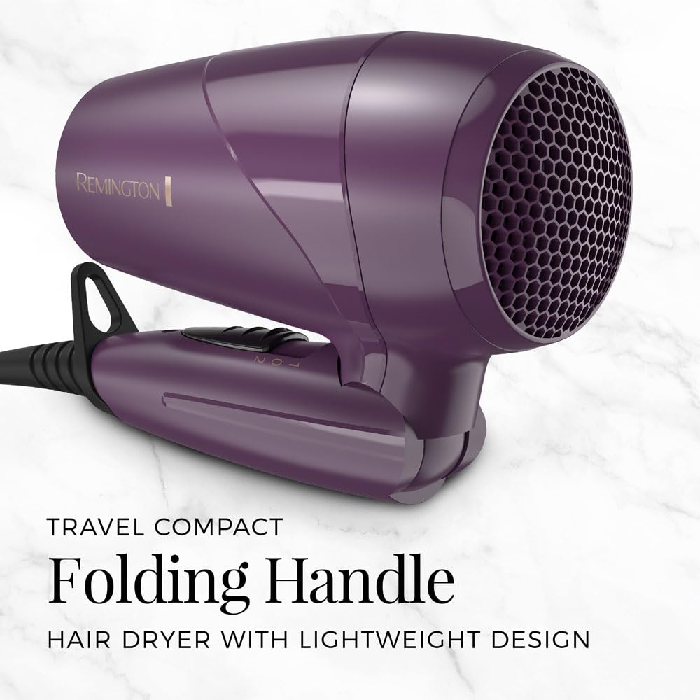 White Smoke Remington Travel Hair Dryer, Folding Handle Compact Blow Dryer with Dual Voltage, Ceramic Coating & Advanced Thermal Technology, Lightweight Portable Hair Dryer for International Travel
