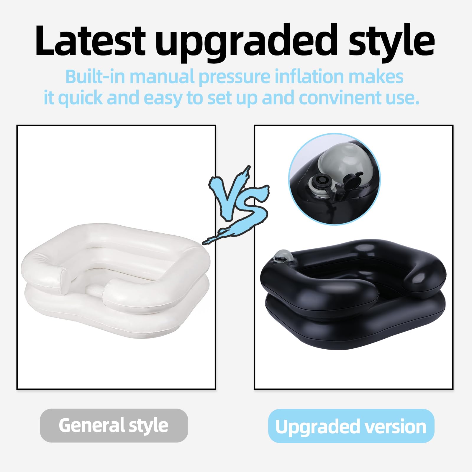 White Smoke Upgraded Inflatable Hair Washing Basin with Built-in Manual Pressure Inflation, Portable Shampoo Bowl Sink for Hair Washing Station & Elderly, Disabled, Bedridden