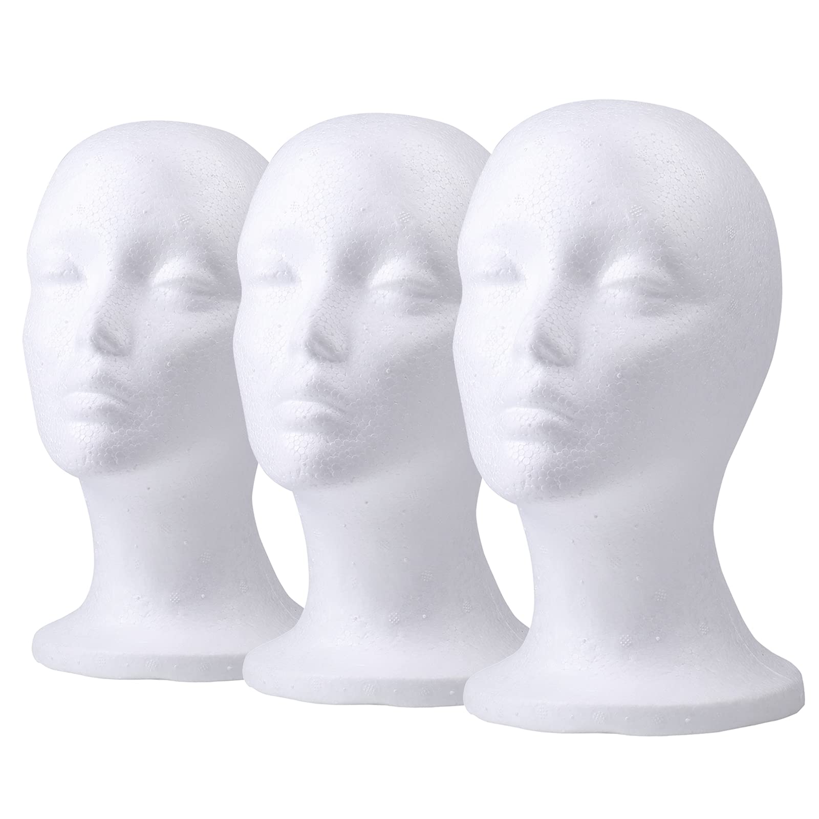 White Smoke Foraineam 3 Pieces Foam Mannequin Head Wig Head, Female Mannequin Wig Display Stand Holder, Cosmetics Model Head White Foam Heads for Glasses Mask Hat Headband Hairpieces and More
