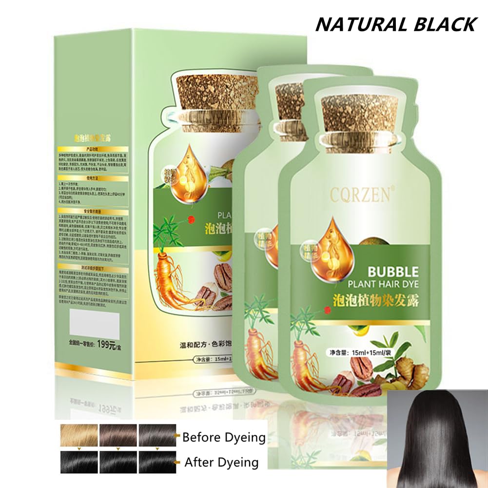 White Smoke YG LianKai Natural Plant Hair Dye, New Botanical Bubble Hair Dye 20ml 10Packs/Box, Pure Plant Extract for Grey Hair Color Bubble Dye, Color Conditioner Shampoo (Natural Black)