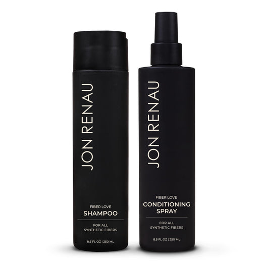 Black Jon Renau Fiber Love Wig Care Bundle, Synthetic Wig Shampoo and Leave In Conditioning Spray, Sulfate and Paraben Free Wash and Detangling System for Synthetic Wigs and Hair Extensions
