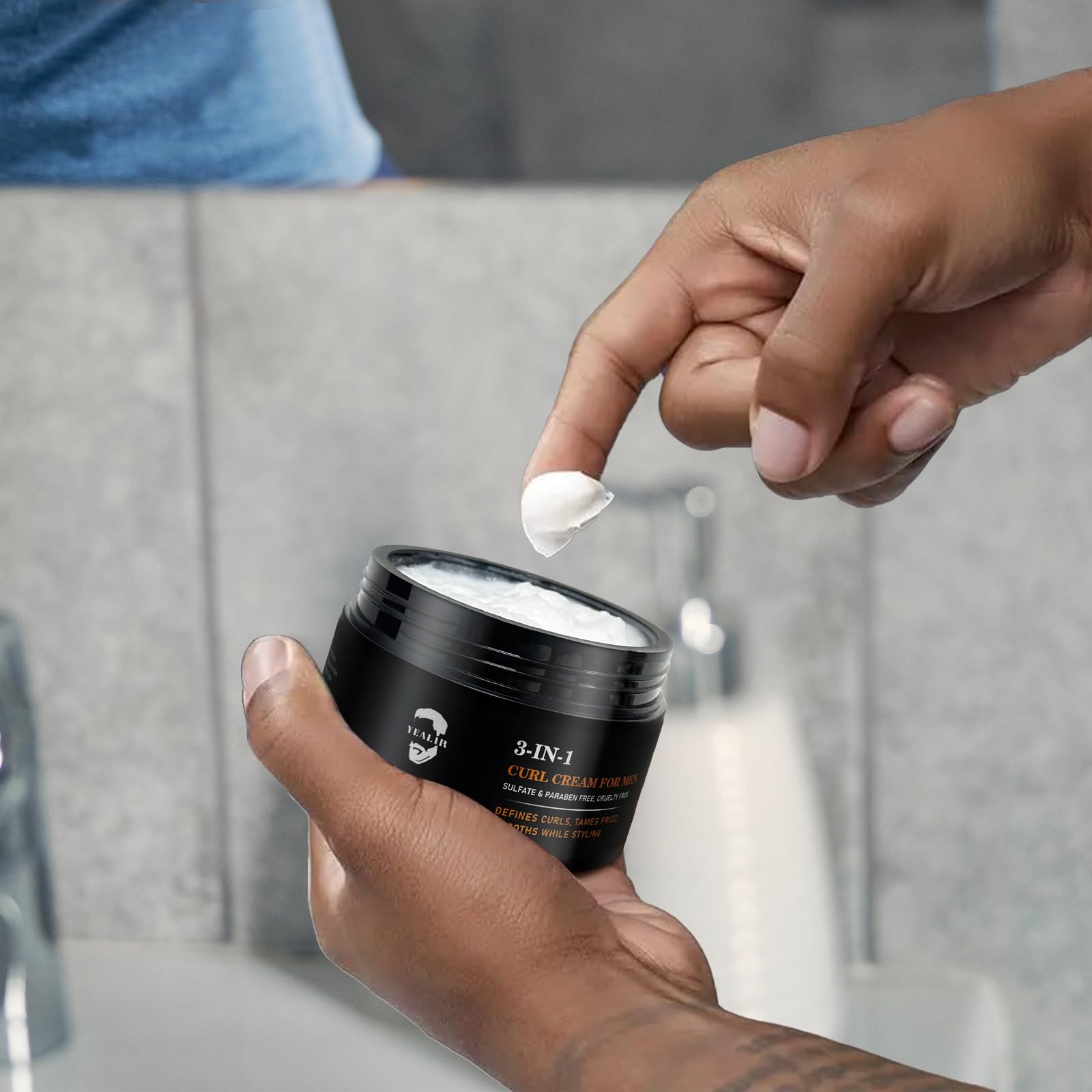 Gray 3-in-1 Curl Cream for Men - Defines Curls, Tames Frizz, Adds Smoothness and Texture for Curly and Wavy Hair, Hair Styling Cream with Desert Derived Extracts, Sulfate - Free 3.38 oz
