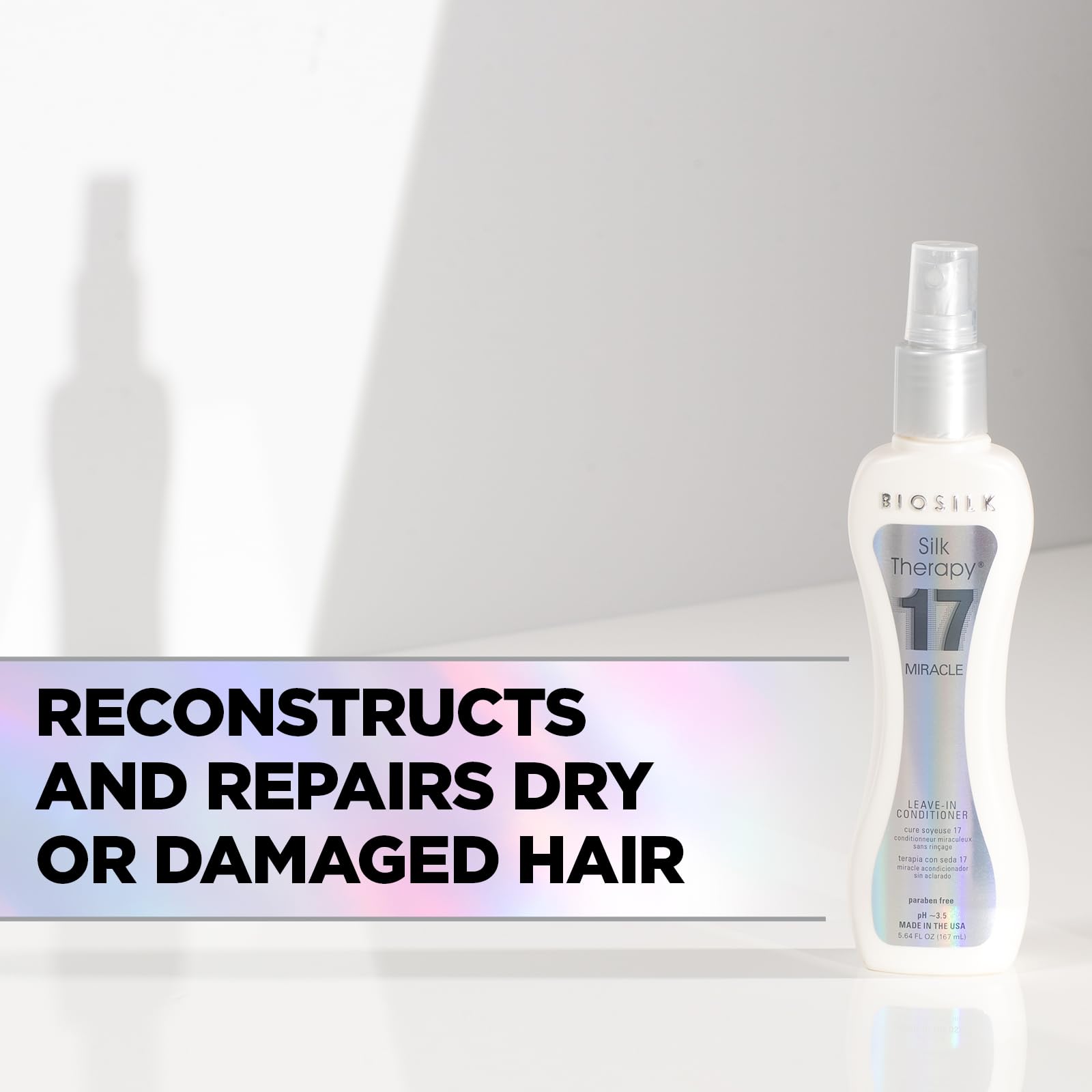 White Smoke BioSilk Silk Therapy Miracle 17,Leave-In Conditioner for Dry & Damaged Hair,Reconstructs,Repairs & Hydrates, Adds Shine,Controls Frizz & Defines Curls, Sulfate-Free, Paraben-Free, Cruelty-Free,5.64 Oz