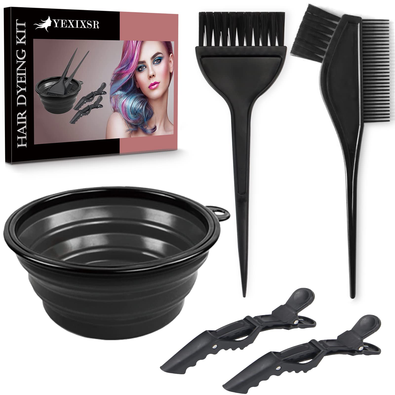 White Smoke Yexixsr 5Pcs Professional Salon Hair Coloring Dyeing Kit, Hair Bleach Dit Hair Coloring Products with Hair Dye Brush, Hair Color Bowl, Hair Clips