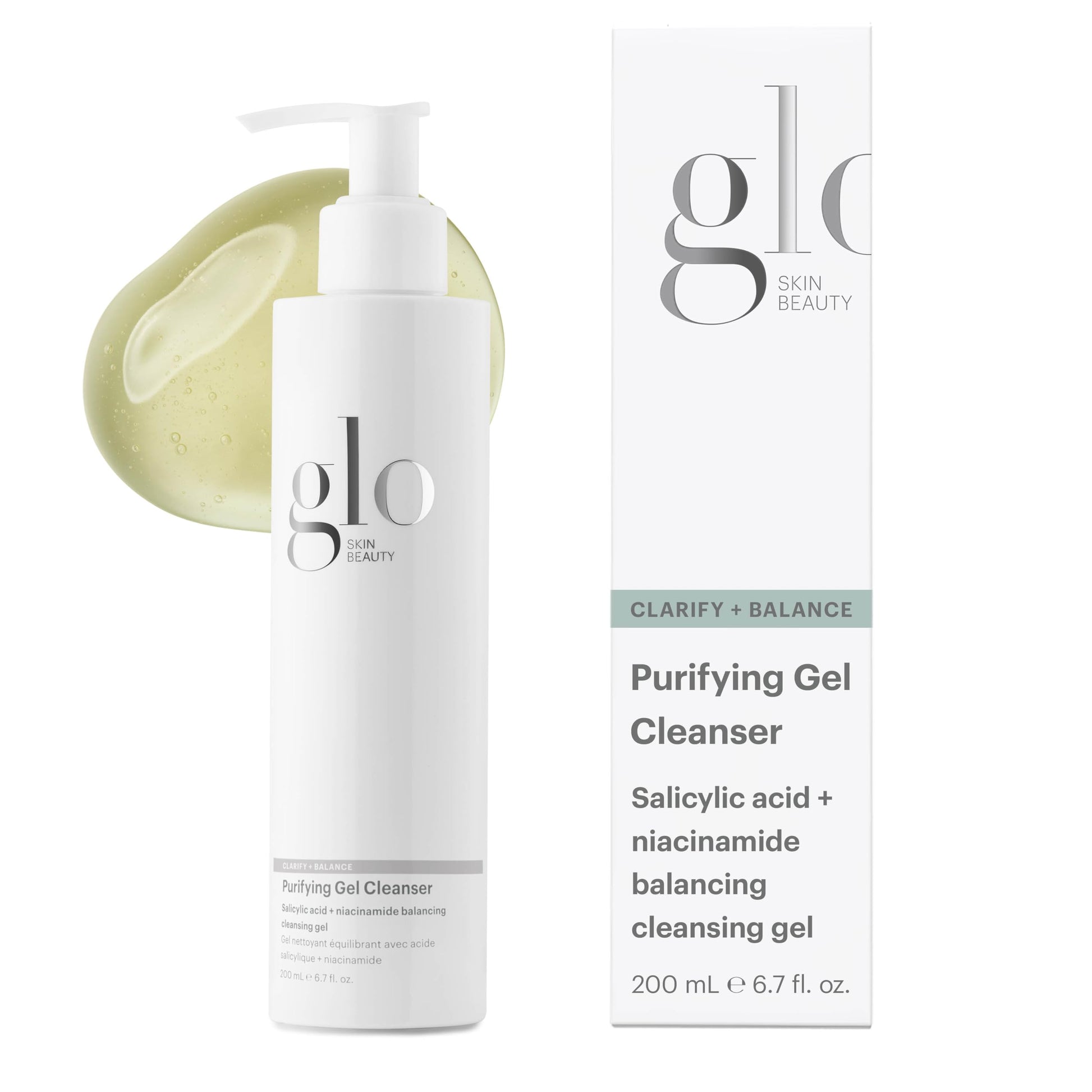 White Smoke Glo Skin Beauty Purifying Gel Cleanser 6.7 Fl Oz – Salicylic Acid Face Wash with Niacinamide, Gel Face Cleanser for Oil & Combination Skin, Exfoliating Facial Cleanser to Clear Pores & Balance Oil