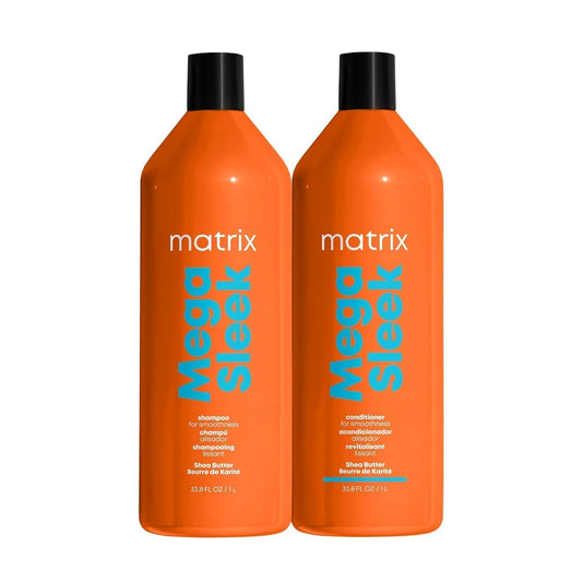 Coral Matrix Mega Sleek Shampoo and Conditioner Set - Smoothing and Moisturizing, Anti-Frizz, Detangling, For All Dry, Damaged & Frizzy Hair Types, Nourishes With Shea Butter, Vegan, 33.8 Fl Oz