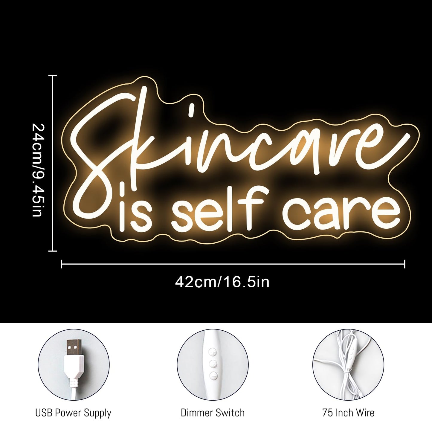 Black Skin Care Is Self Care Neon Sign Warm White LED Neon Light for Beauty Salon Wall Decor Neon Signs for Facial Spa Business Skin Care Salon Beauty Parlor Manicure Salon Eyelash Room Decorations