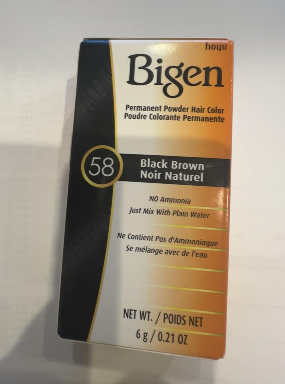 Dark Gray Bigen Permanent Powder Hair Color, #58 Black Brown - Color Powder 0.21 oz (6 g), Measuring Cup 1 pc. per box (Solstice)