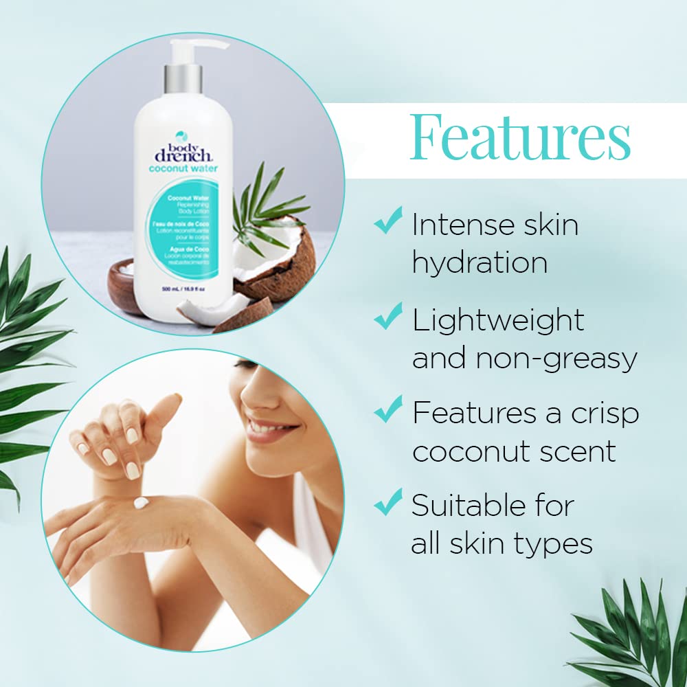 Lavender Body Drench Body Lotion for Women, Coconut Water – Hydrating Coconut Lotion for Dry Skin, Moisturizer Skin Care, 16.9 fl oz