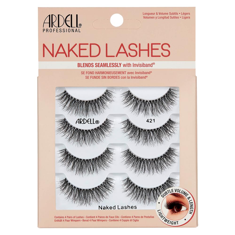 Wheat Ardell Naked Strip Lashes 421 – Natural-Looking, Long-Lasting False Eyelashes with Invisiband for Seamless Blend, 4 Pairs, 1-Pack