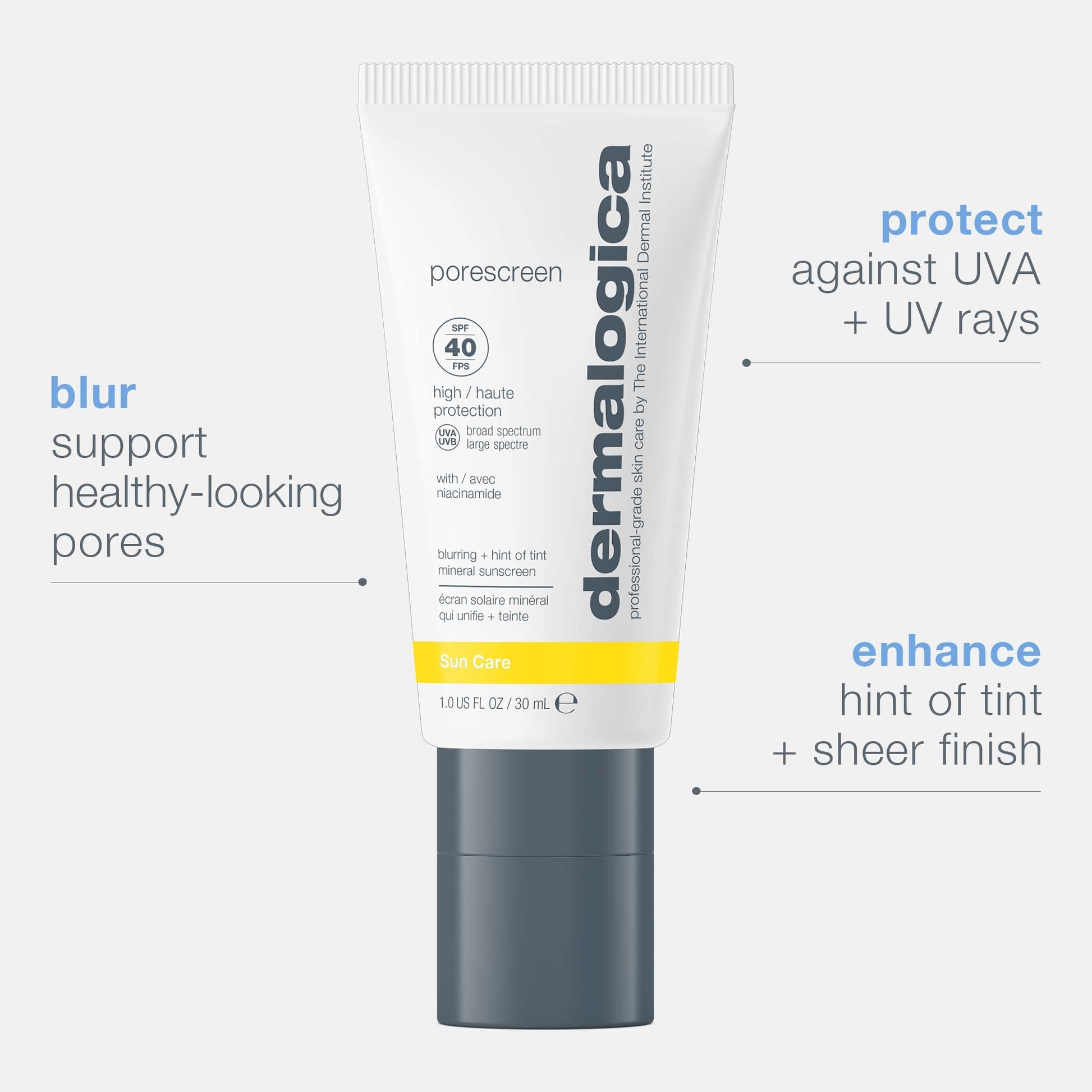 White Smoke Dermalogica Porescreen Mineral Sunscreen SPF 40 for Face, Sun Protector and Pore Supporting Primer with Zinc Oxide, Multitasking Premakeup Sunblock - 1 fl oz