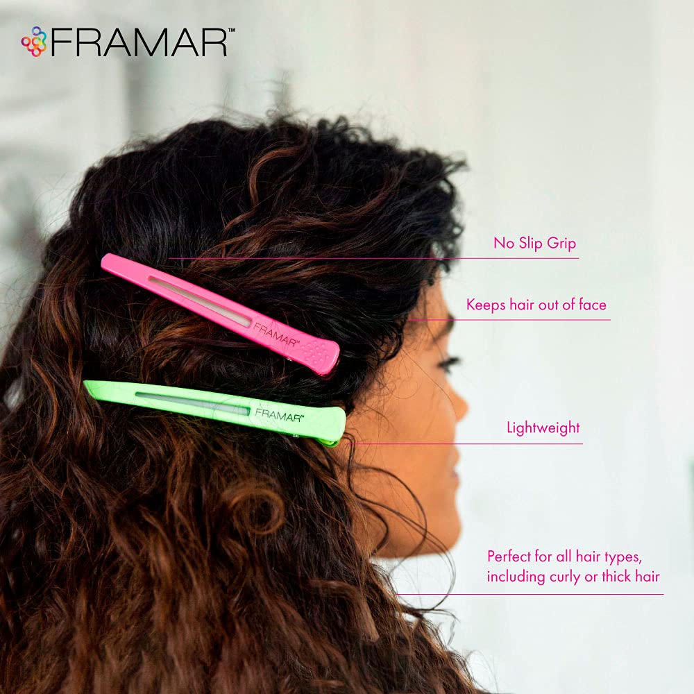 Lavender Framar Neon Creaseless Hair Clips 10 pack – Professional Salon Hair Clips for Styling Sectioning, Hair Styling Clips, Hair Clip For Sectioning, Hair Sectioning Clips – Prevents Creases Or Dents