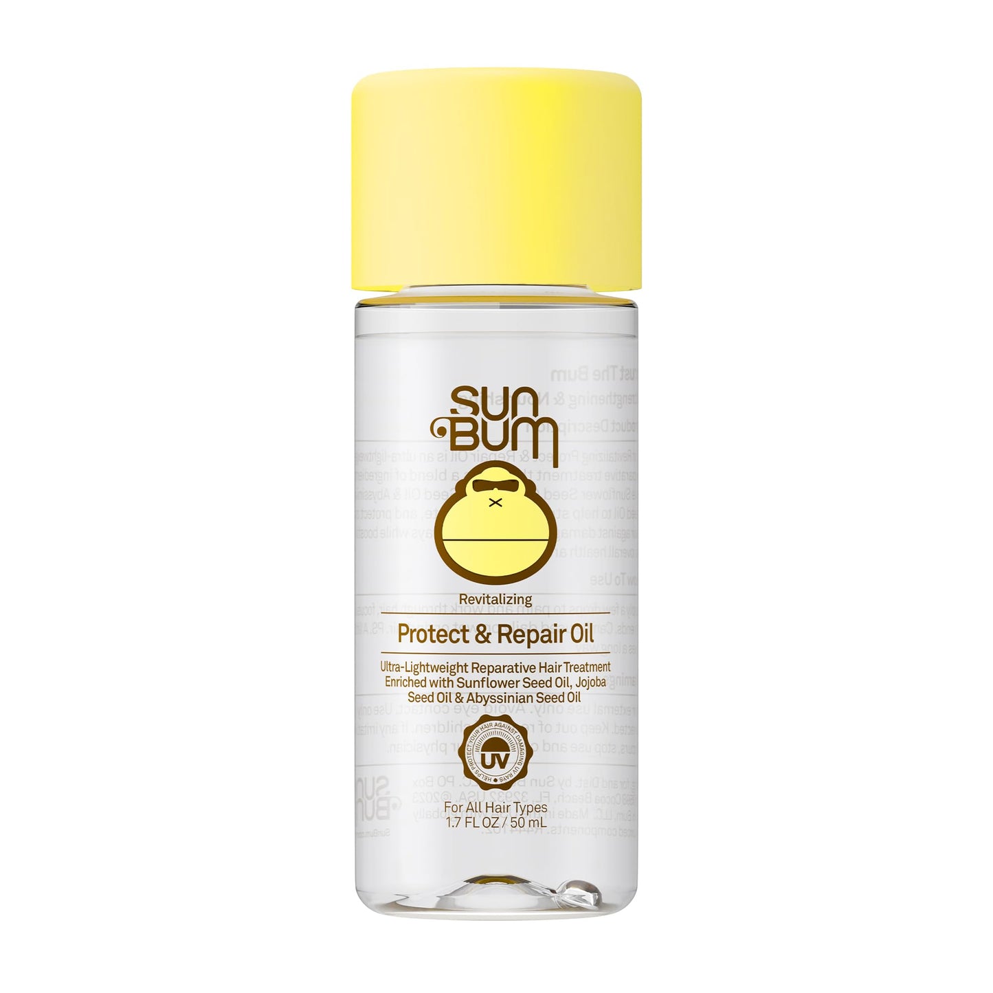 Light Gray Sun Bum Revitalizing Protect and Repair Hair Oil - Light-weight Hair Care Treatment - Strengthen and Hydrates - UV Protection against Heat Damage and Sun Rays - Enriched with Jojoba Oil - 1.7 oz