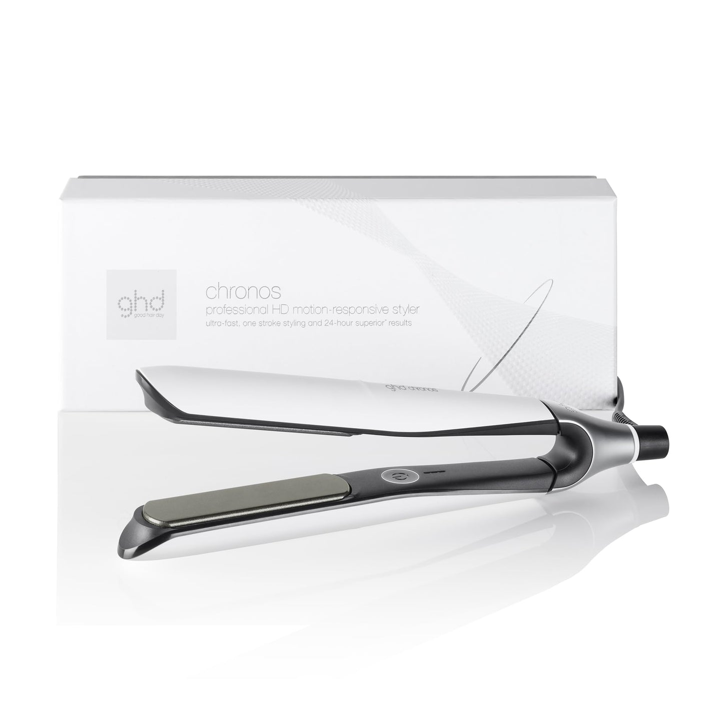 Lavender ghd Chronos Styler - 1” Smart Flat Iron Hair Straightener with HD Motion-Responsive Technology, Faster Styling, 24-Hour Results, More Shine, Less Frizz, and No Extreme Heat Damage - White