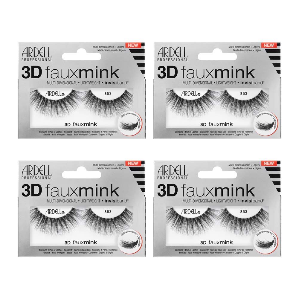 White Smoke Ardell 3D False Eyelashes Faux Mink Lashes 853 - Fluffy Volume Strip Wispy Lashes with Invisiband, 4 Pairs