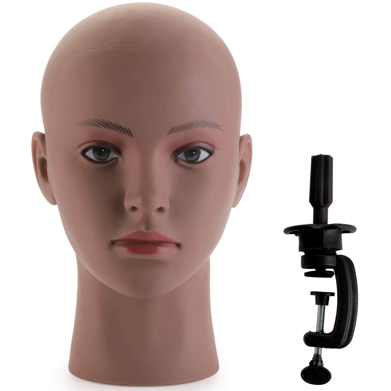 White Smoke Hedume Afro American Mannequin Head with Clamp, Bald Manikin head, Mannequin Head for Wigs, Hat, Glasses Display