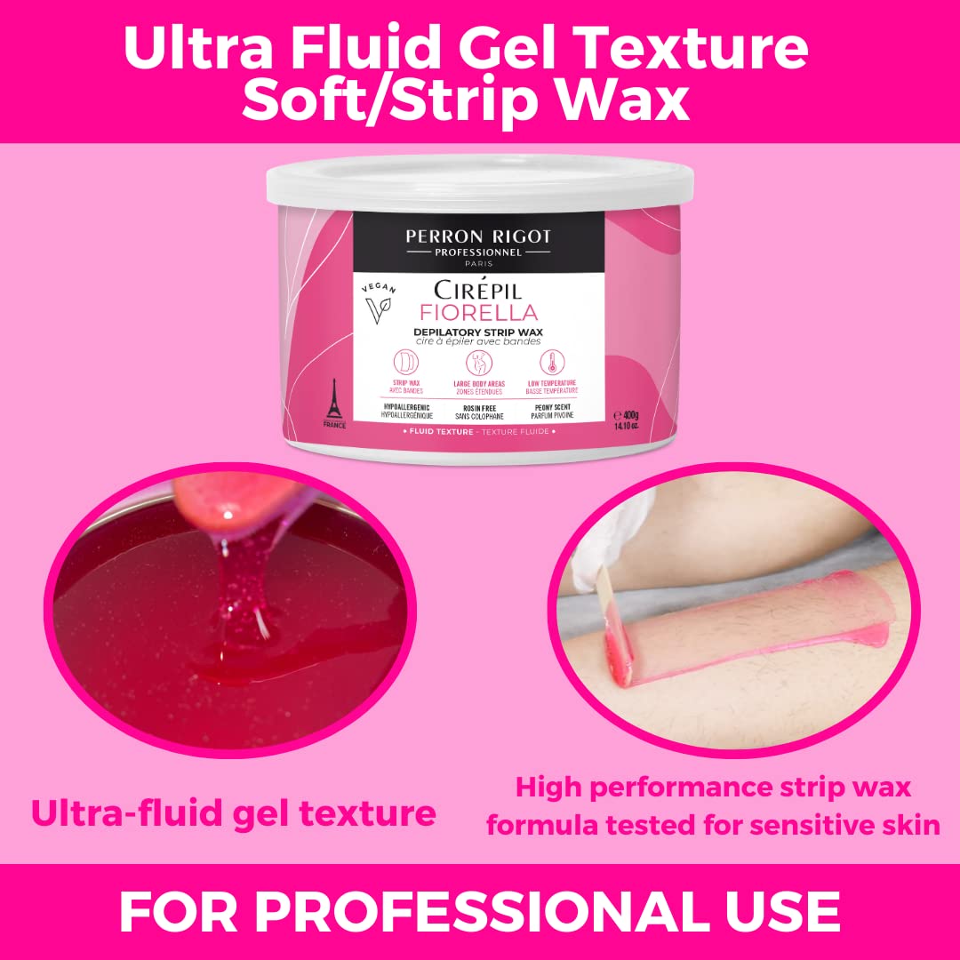 Light Pink Cirepil - Fiorella - 400g / 14.11 oz Soft Wax Tin - Fresh Peony Scent & Rosin-Free Formula - Beginner-Friendly Strip Wax for Face & Body - Low Temp Refill Tin, Strips Needed