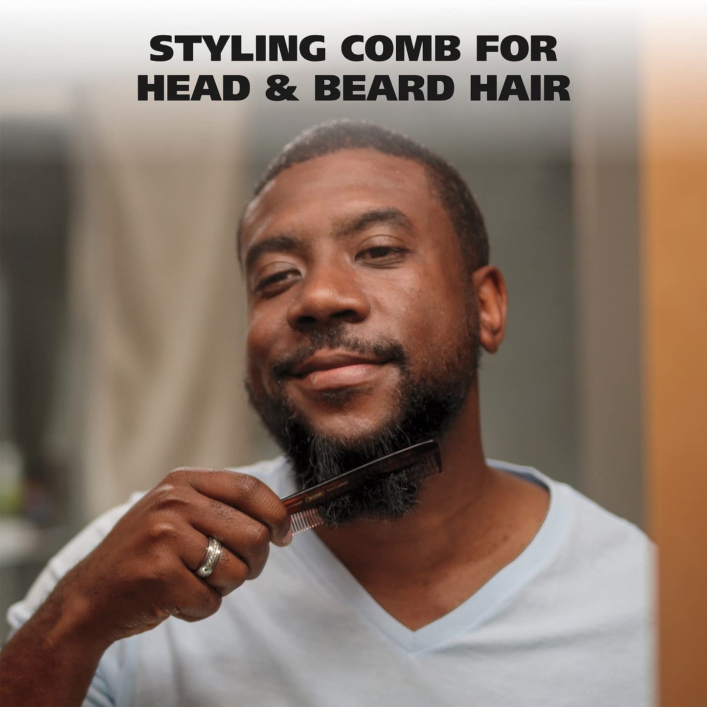 Dim Gray Wahl Beard, Mustache, & Hair Styling Comb for Men's Grooming - Handcrafted & Hand Cut with Cellulose Acetate - Smooth, Rounded Tapered Teeth - Model 3328