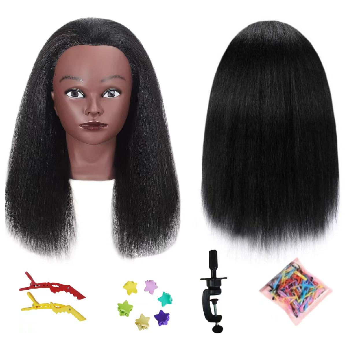 White Smoke Czrleaty African Mannequin Head for Braiding - Manicans Full Head Real Hair, 16 inch Cosmetology Manikin Doll Head for Kids Hair Styling Practice