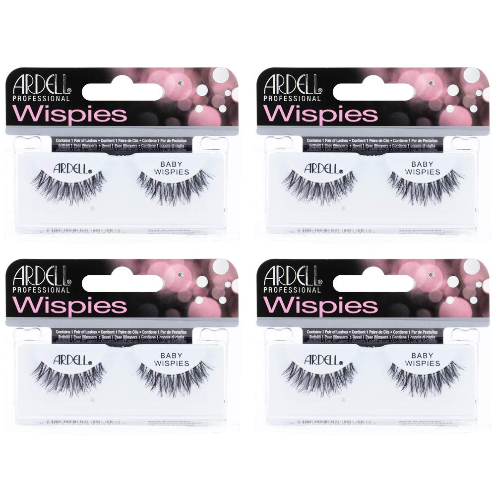 White Smoke Ardell False Eyelashes Baby Wispies - Black, Natural Look, Lightweight, Long-Lasting, Fluffy, Full Lashes, 4 Pack