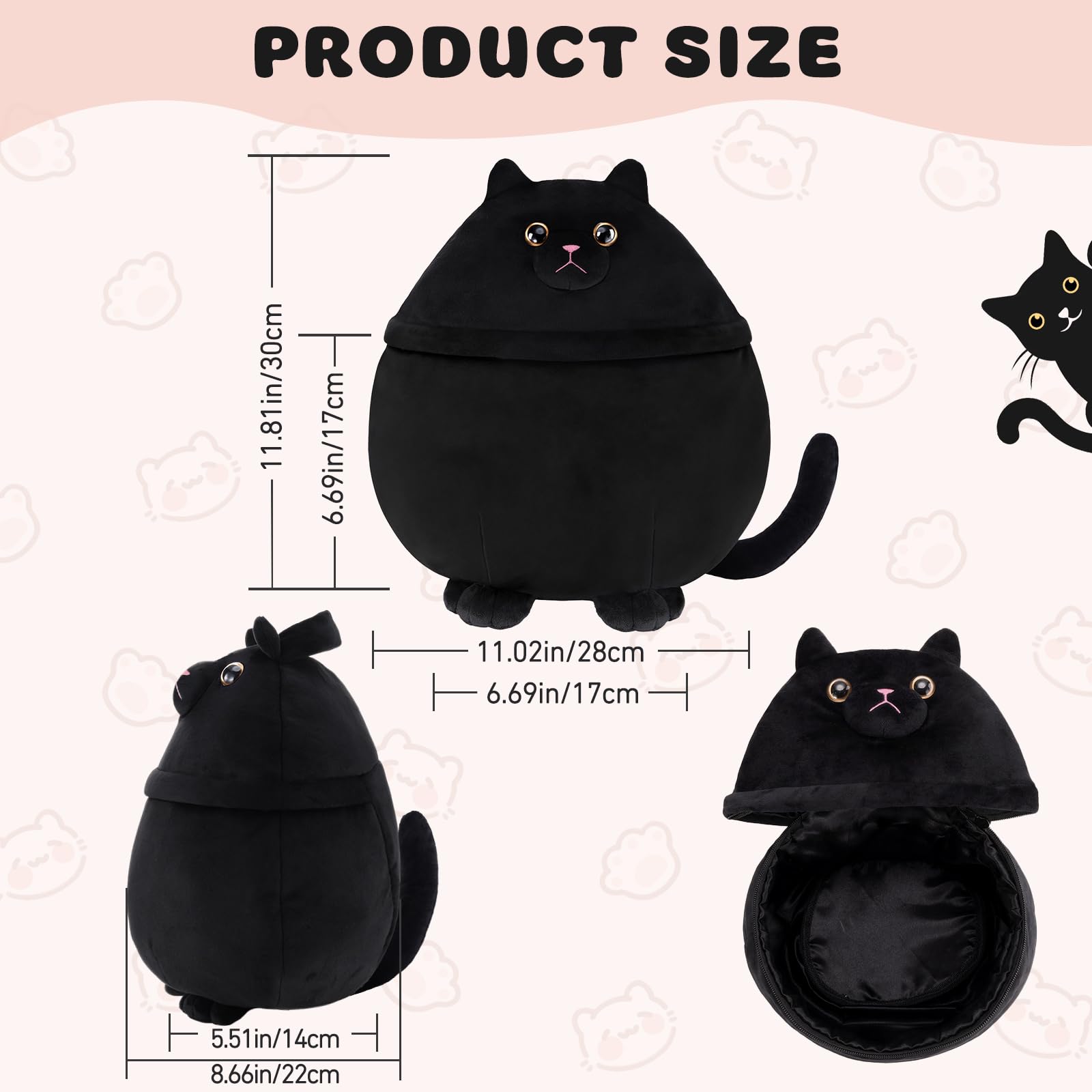White Smoke Cantustime Funny Cat Makeup Bag - Large Capacity Cute Travel Toiletry Cosmetic Bag Pouch Organizer - Mothers Day Easter Birthday Christmas Unique Gifts for Women Teen Girls Cat Lovers-Black