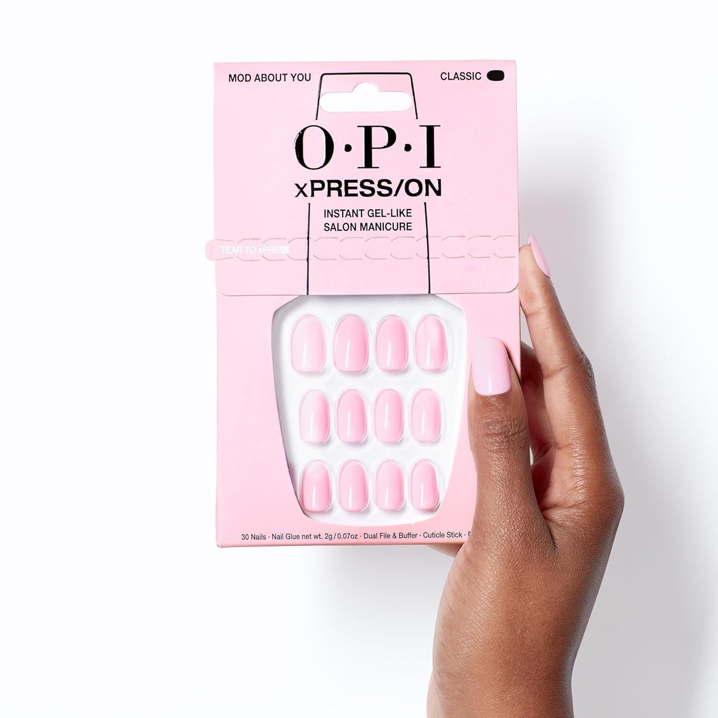 White Smoke OPI xPRESS/ON Mod About You | Baby Pink Short Round Press On Nails | With Nail Glue | Long Lasting, Reusable, Non-damaging