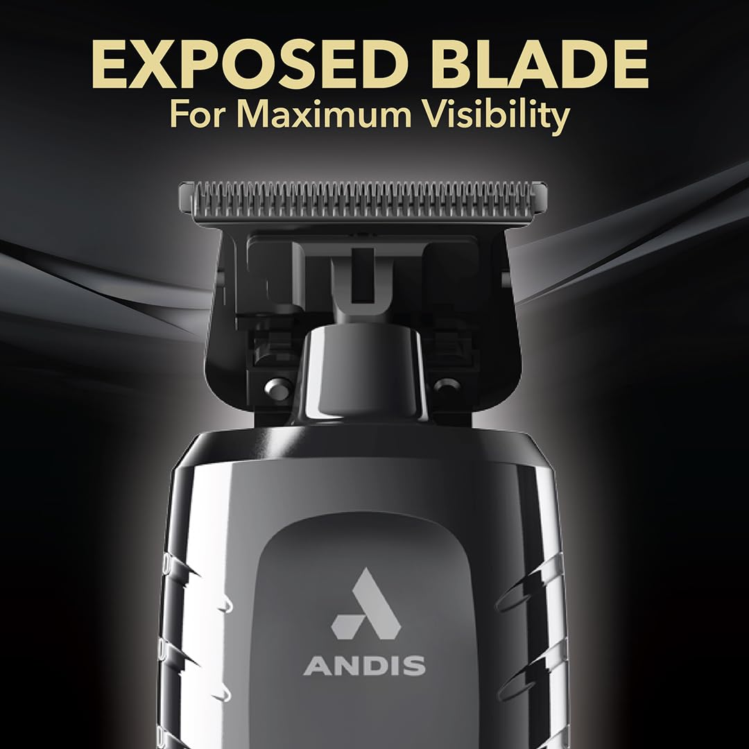 Black Andis 562627 GTX-EXO II Professional Cordless Lithium-ion Electric Beard & Hair Trimmer with Charging Stand, Black Chrome