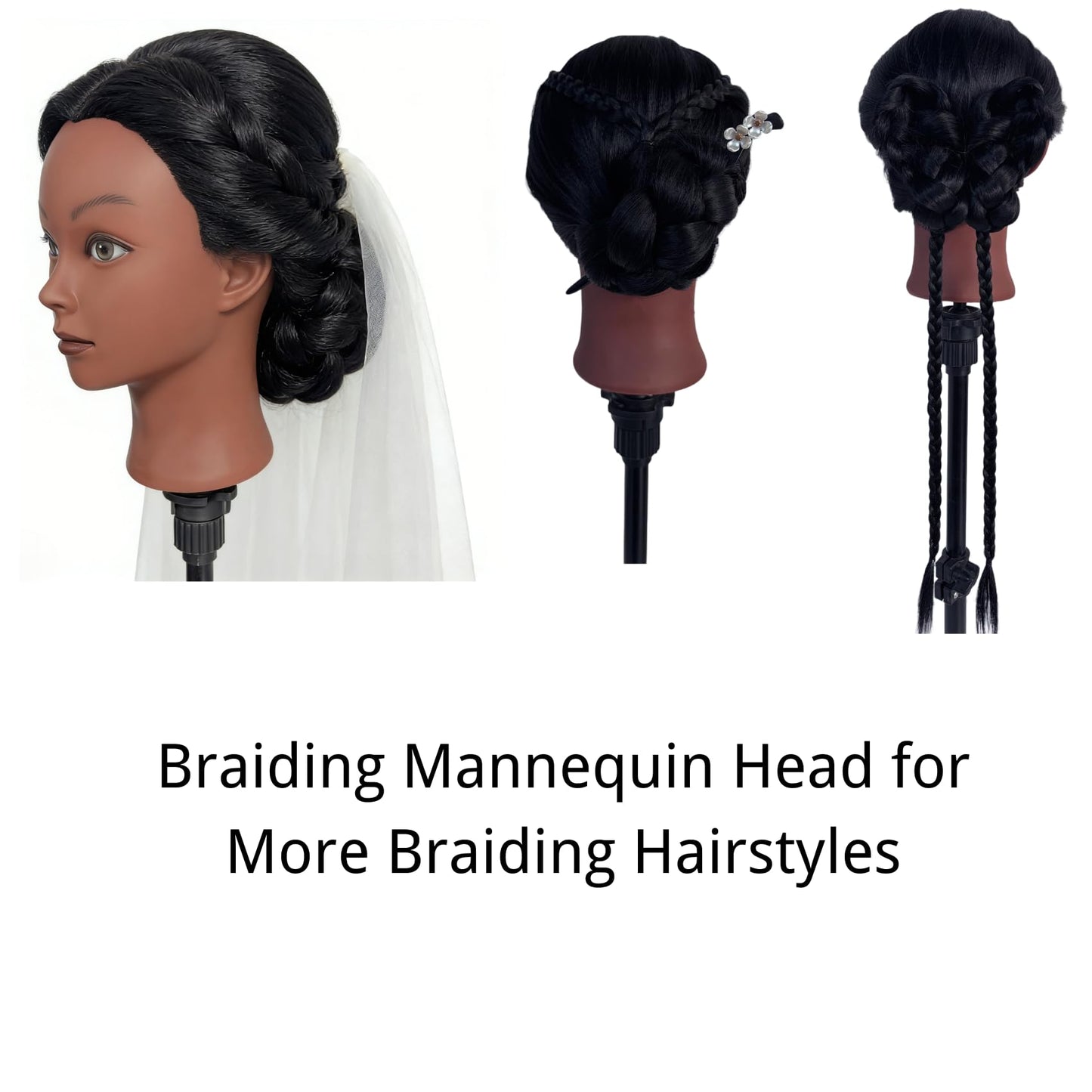 White Smoke 26-28“ Hair Mannequin Head for Beginners Braiding Hair Styling Practice, Manikin Updo's Training Doll Head for kids with Stand