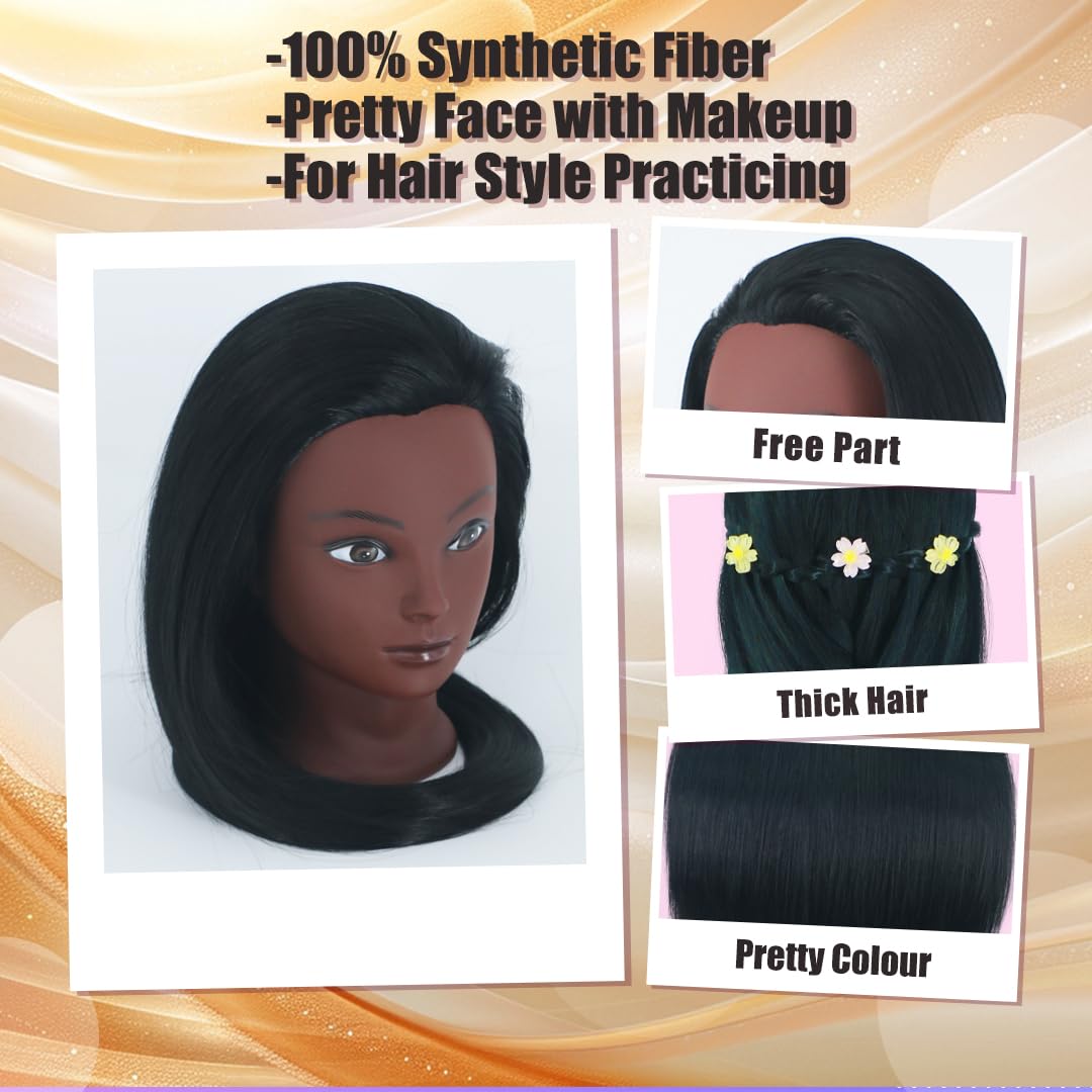 White Smoke Gemiei Mannequin Head with Hair 26"-28'' Doll Head for Hair Styling Manikin Practice Cosmetology Training Braiding Heads With Clamp Holder and Styling Tools (Black)